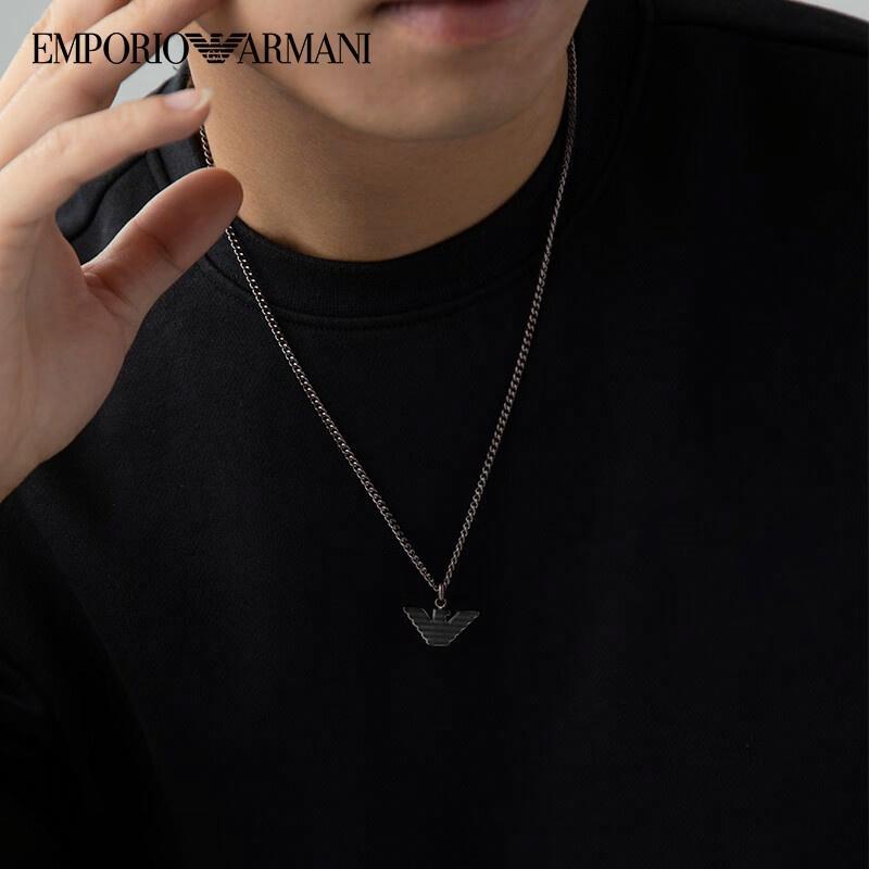 Emporio Armani Bronze Cuban Chain Black Eagle Pendant Men's Stainless Steel Necklace Men's Black F basic packaging-brand original box