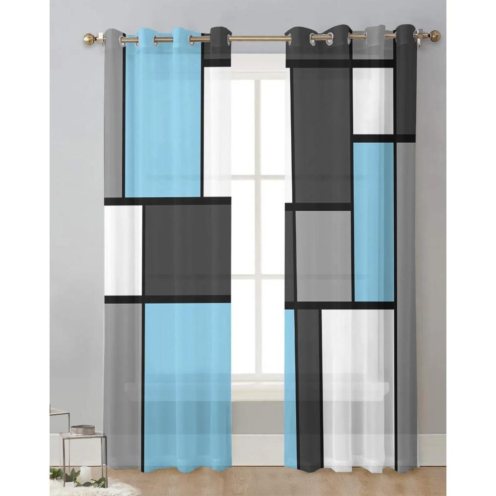 Geometrische Figuren Himmelblau Abstrakte Gardinen für Wohnzimmer Dekoration Fenster Vorhang Küche Tüll Voile Organza Vorhänge