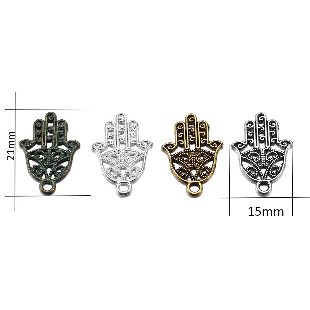20pcs/lot Antique Bronze Plated Charms Hamsa Palm Protection Pendant for Bracelet Necklace Handmade Jewelry 21x15mm