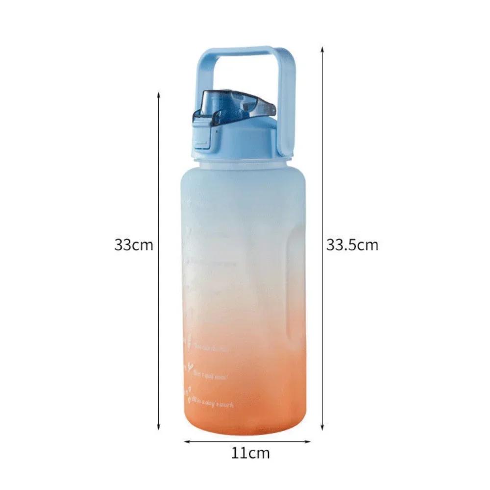 Hot Large Couple Cup with Straw Time Scale Water Bottle Plastic Water Cup Large Student Frosted Outdoor Sports Water Bottles 2L