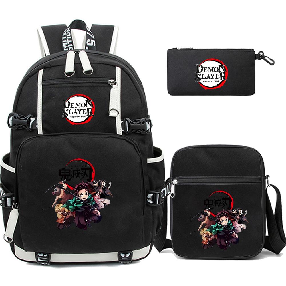 3Pcs/set Cartoon Demon Slayer Printed Backpack Large Capacity Bookbag Student School Bag Outdoor Laptop Travel Bag