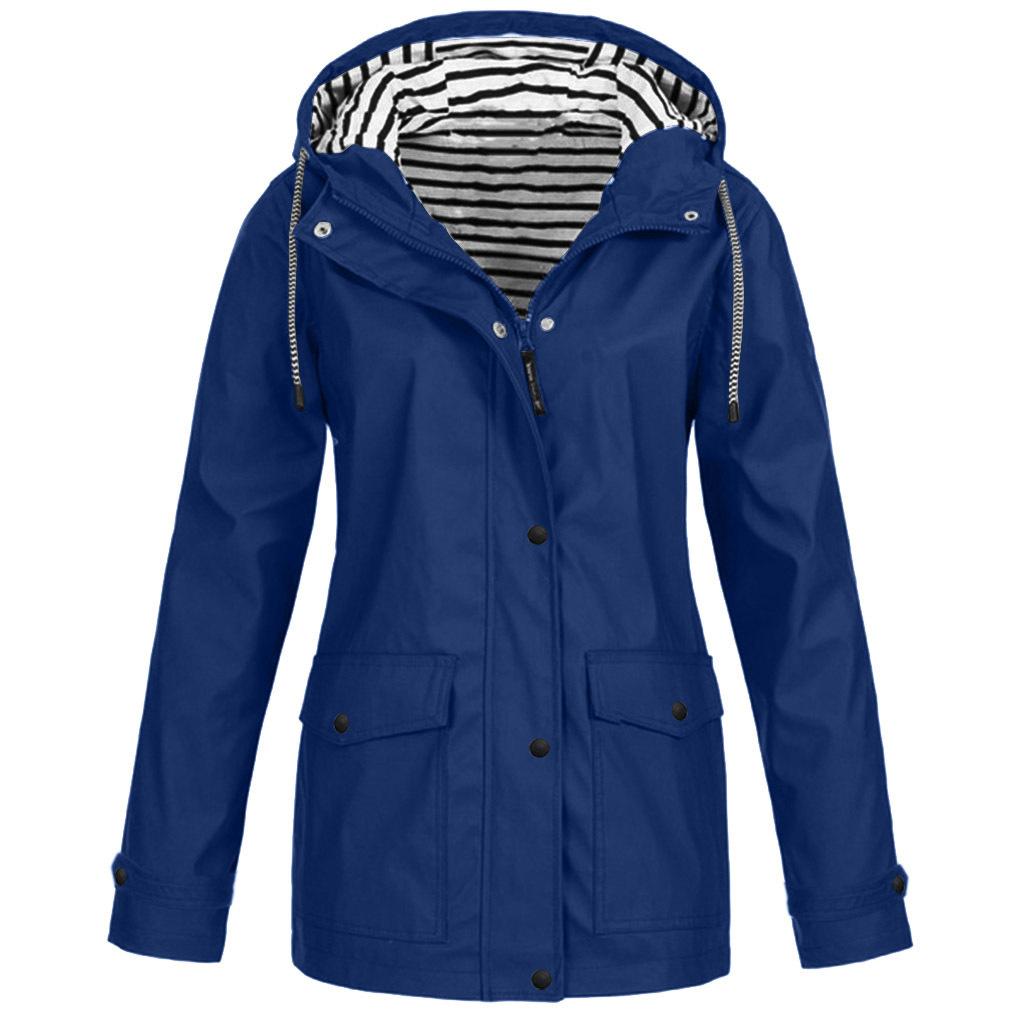 VEZFAA Women's Fashion Casual Stripe Print Autumn Winter Long Sleeve Hooded Jackets & Coats