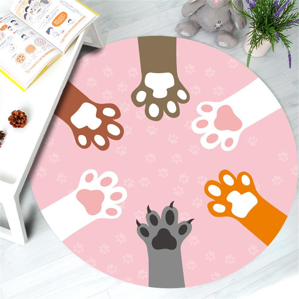 

Cartoon Printed Round Carpet Diameter 100cm Absorbent Floor Mat Living Room Bedroom Rug Doormat Kitten Paw