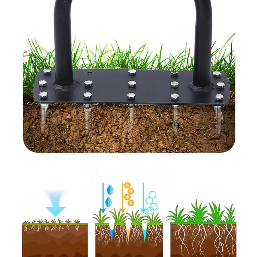 Yard Aerator Lawn Aerator Spikes Aerating Tool Ergonomic T-Handle Garden Scarifier With Wide Foot Plate For Landscaping Farming