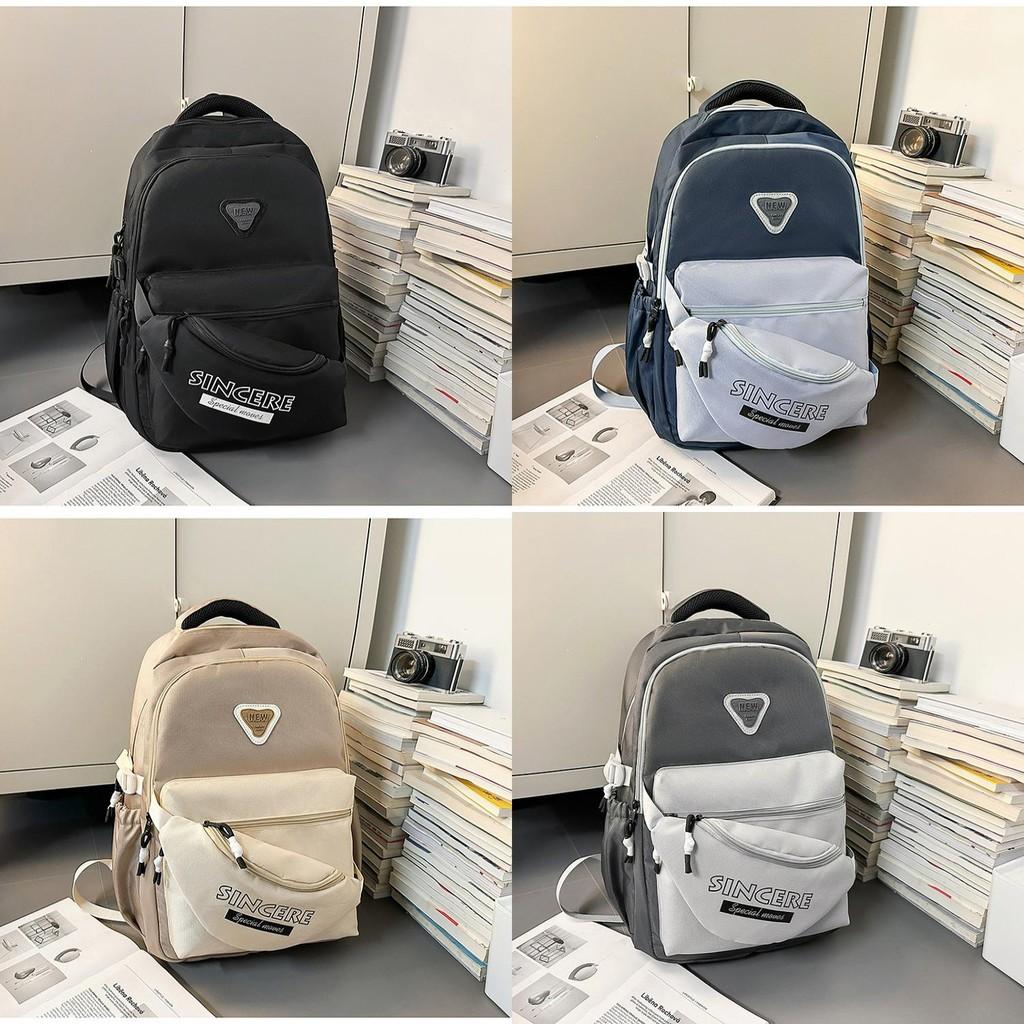 Casual Contrasting Color Nylon Backpack With Letter Print Design For Students