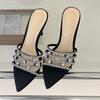Summer Women's High-heeled Sandals With Rhinestones, Stiletto Heels, Pointed Toe, Open Toe Sandals