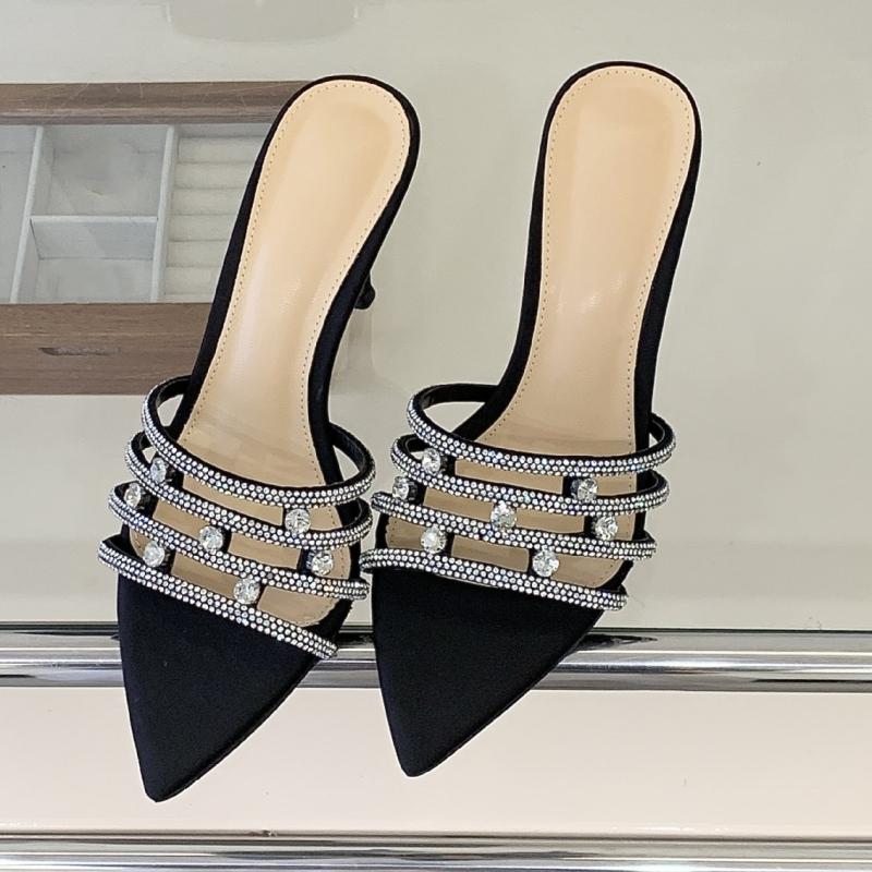 Summer Women's High-heeled Sandals With Rhinestones, Stiletto Heels, Pointed Toe, Open Toe Sandals