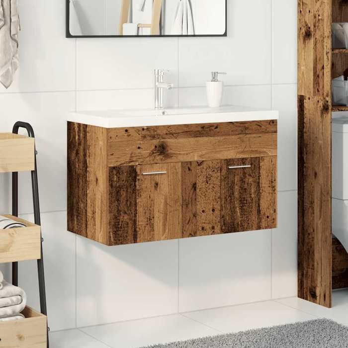 VidaXL Meuble lavabo avec bassin et robinet intégrés vieux bois, armoire lavabo de salle de bain, meuble de salle de bain, 3328907