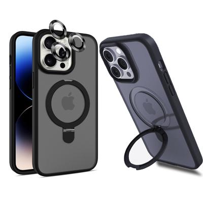 Magnetic Phone Case with Ring Kickstand Lens Protector for iPhone 15  Pro Max 14 Plus 12 13 11 Cases Slim Translucent Cover