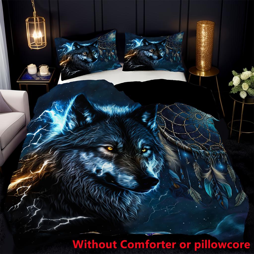 3Pcs 3D Wolf Animal Dreamcatcher Printed Duvet Cover Set Cool Visual Queen Bedding Sets No Filling For Boys Teen Bedroom Decor