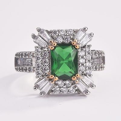 Huajie Charmante Dames Groene Vierkante Zirkonia Ringen Vol Gezet Bling Banket Feest Dames Trend Tide