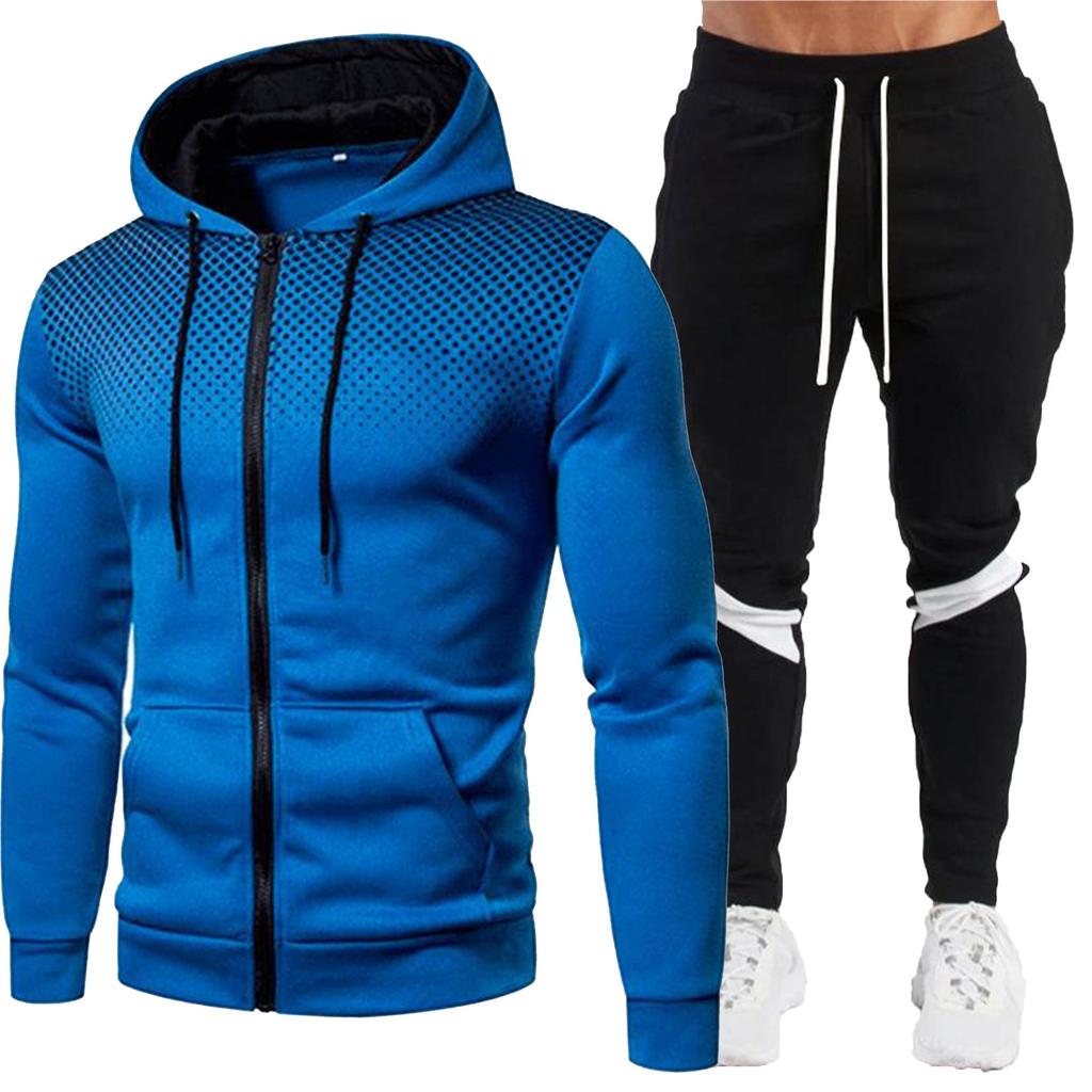 Fashion Men's Jacket Two Piece Zipper Hoodie+Pants Winter Warm Sports Wear Running Sports Wear