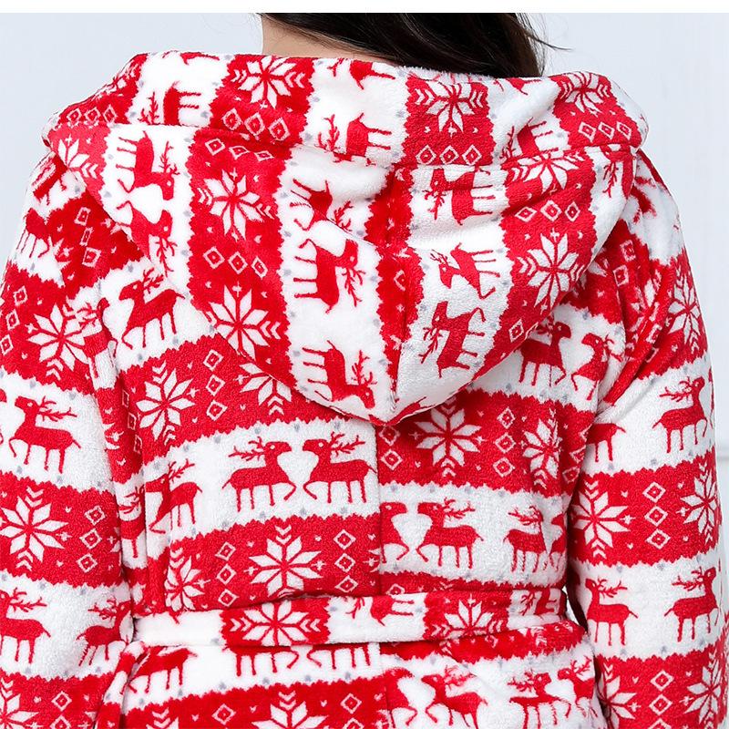 Peignoir De Bain Femme Grande Taille - Motif Renne De Noël - Flanelle Douce Et Chaude - Cadeau De Noël