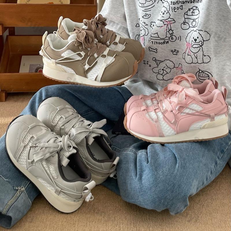 Fashion Women's Sneakers Autumn Lightweight Non Slip Soft Sole Running Shoes Comfortable Fashion Cross Tied Height Increase Casual Shoes