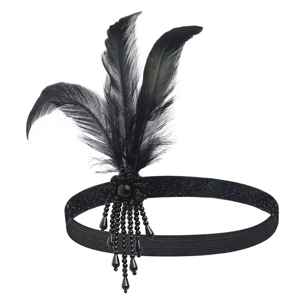 Vintage Headband 1920s Makeup Ball Decoration Feather Headband Gatsby Single Party Ladies Headwear Dress Up Feather Headband