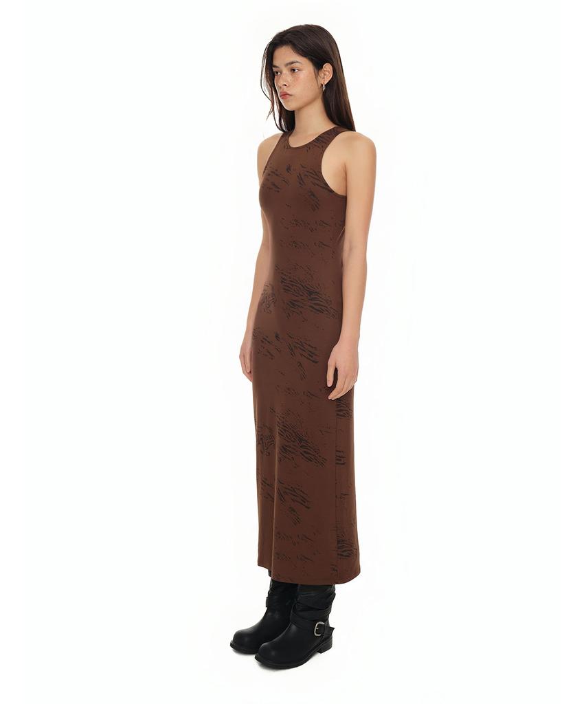 Too Much Tax Zebra Jersey Maxi Dress Brown
