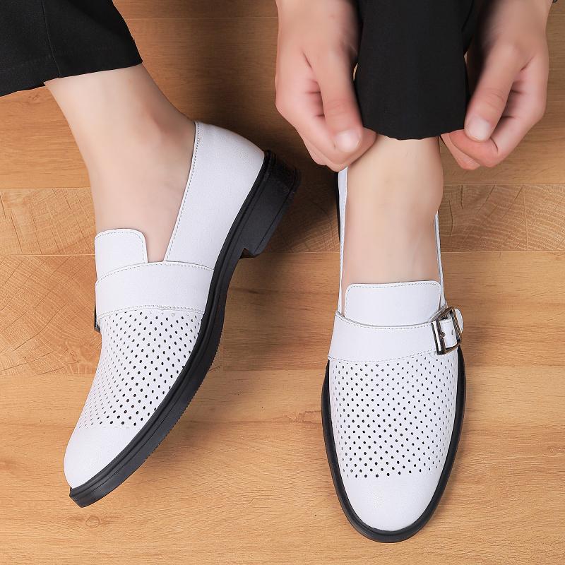 High Quality Men's Pointed Classic Black/white Casual Leather Shoes Brand Men's Summer New Breathable Casual Loafers