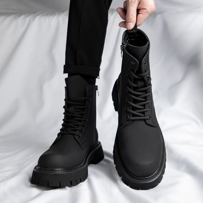 Spring Autumn Shoes Mens Fashion Single Boots Brand Male Ankle Boots Pure Black Non-slip Thick Sole