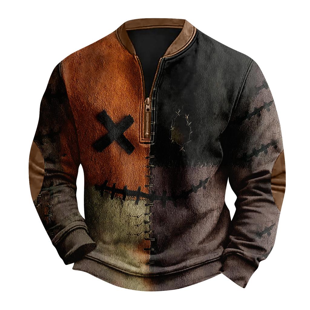 Herre Casual Mote Juletrykket Hettegenser uten hette Bred Herre Løs Knapp Ståkrage Hettegenser