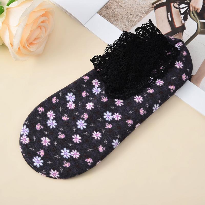 1 Pair Velvet Women Thermal Socks Autumn Winter Low Tube Warm Anti-slip Lace Trim Floor Socks
