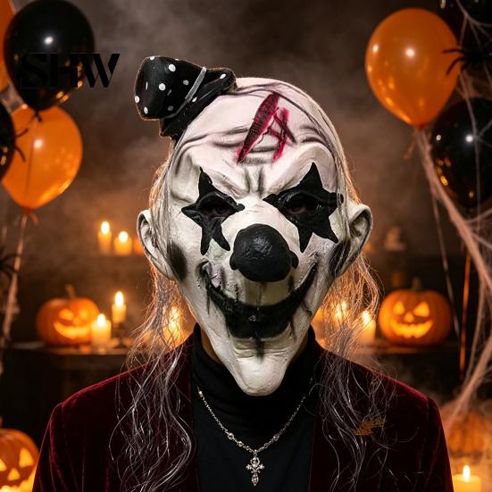 Sprzęt na imprezę Halloweenowy Straszny Lateksowa Maska dla Dorosłych, Straszny Rekwizyt Cosplay Clown, Przerażająca Pełna Maska na Głowę Kostium dla Dorosłych, Dom Strachów,