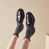 Ruodan, Left Bank Paris~! Bold Heel British Gold Buckle Loafers Women'S Small Leather Shoes Patent Leather Black Single Shoes