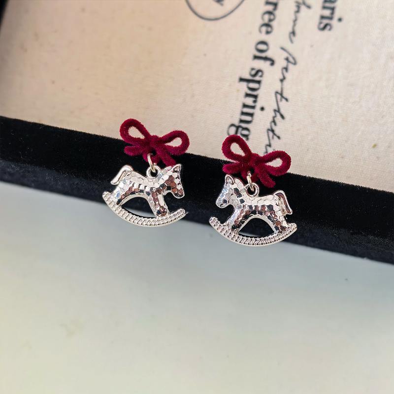 Simple Elegant Red Horse Earrings Korean Cute Sweet New Year's Red Earrings Ear Studs Jewelry Accessories New Year Gifts