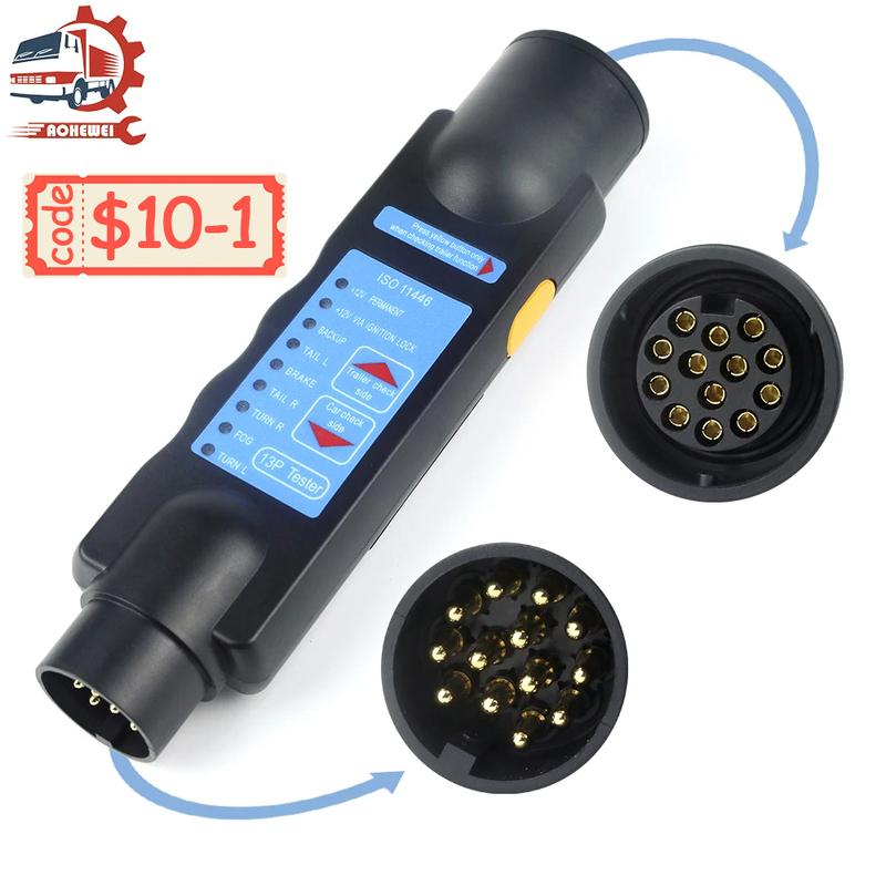 AOHEWEI 13 Pin Trailer Tester Indicator Lights Plug & Socket Connector Tool 12V Wiring Circuit Diagnostic for Caravan Truck