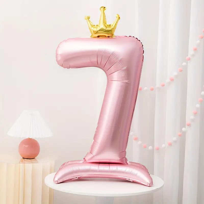 Standing Number 0 Balloon with Crown Shape Base Birthday Party Decoration Foil Balloon for Celebration Events Indoor Outdoor Use