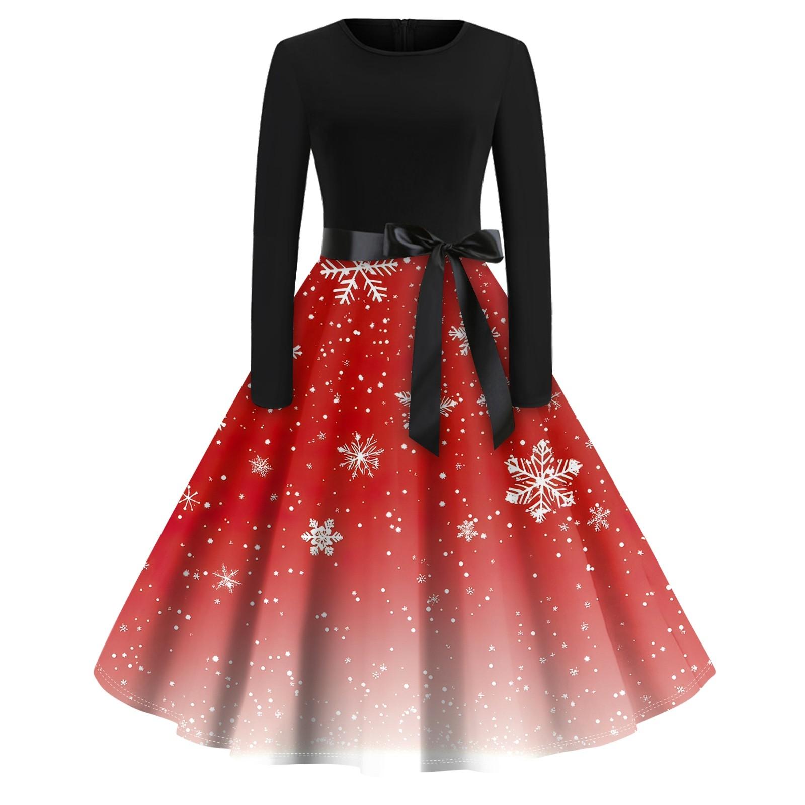 

Платье-клеш с принтом на Хэллоуин для женщин с длинным рукавом, повседневные платья с круглым вырезом и ажурной отделкой XXL