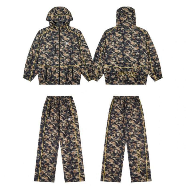 Mens Camo Hooded Oversized Zip-Up Jacket Straight Leg Pants Set Streetwear Casual Outfit Fall 2026