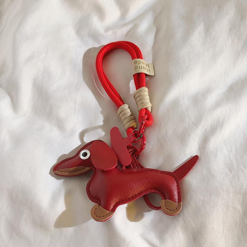 PU Leather Mobile Phone Lanyard Mini Dachshund Dog Wrist Strap New Keyring Hanging Ornament