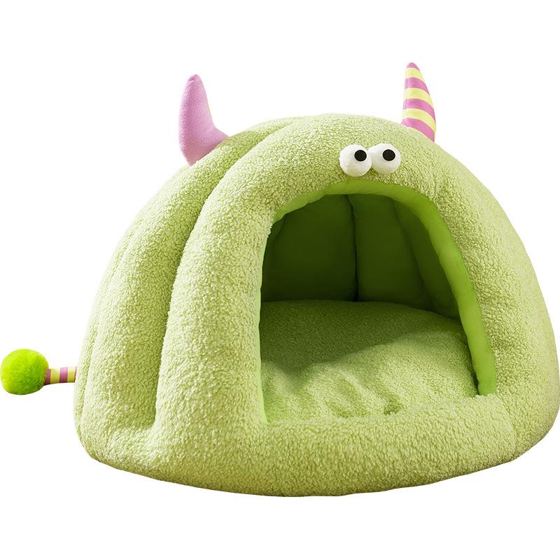 Autumn and Winter Cat Funny Little Monster Shape Cat Nest Closed Kennel Warm Windproof Yurt Teddy Pet Nest
