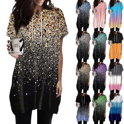 Women's  Hoodies Casual Short Sleeve Shirts Fashion Print Tunic Tops With Pockets