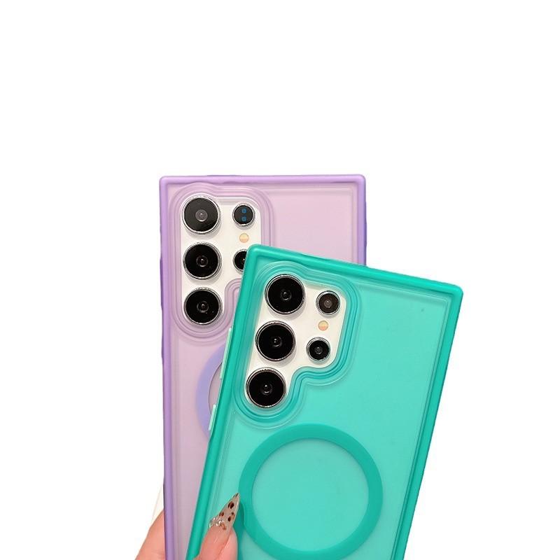 For S24 Ultra Magnetic Skin-feeling Semi-transparent Mobile Phone Case Magsafe Charging Anti-fall and Anti-wear Protective Case