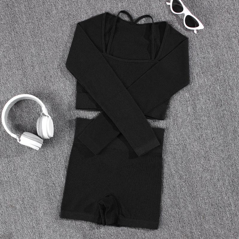 

Безшовні спортивні шорти для фітнесу з довгими рукавами. Комплекти. Жіночі спортивні костюми. Вузькі стрейч-шорти з пуш-апом. Комплекти. Літня мода, комплект Y2K, 2 шт S