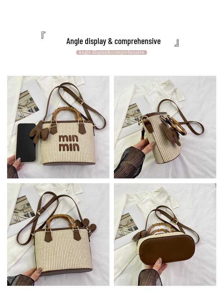 2025 Influencer-Stil Damen gewebte Crossbody Bucket Handtasche für Sommer-Strandurlaube