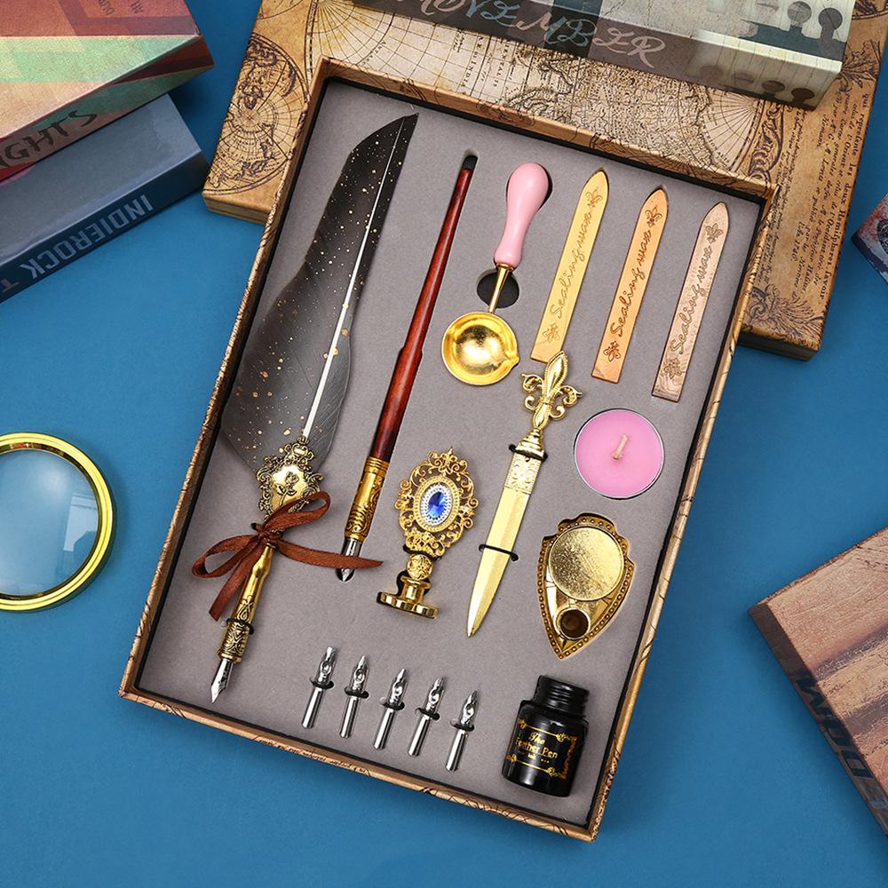 

Подарочная коробка с ретро перьевой ручкой, набор перьев для макания, подарок на день рождения, подарок выпускнику. 0.5mm