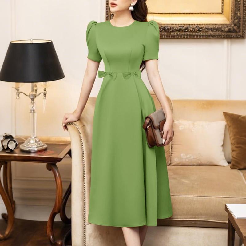 ZANZEA Women Casual Round Neck Solid Color Summer Short Sleeve Dress