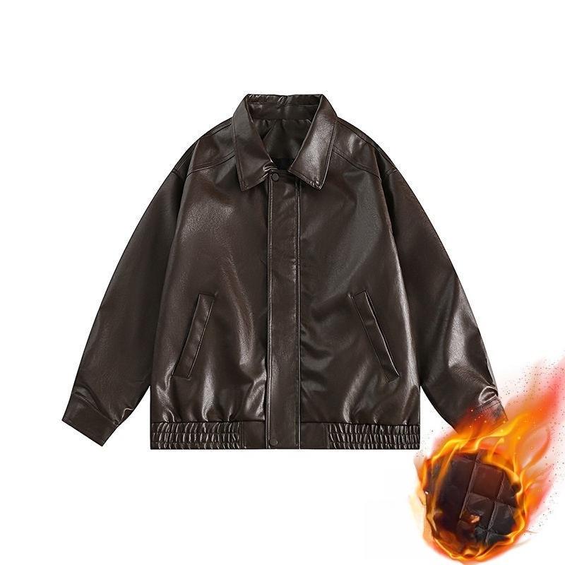 Autumn and Winter American Maillard Lapel Retro Motorcycle Style Leather Jacket Couple Jacket Men and Women Trendy Brand Pu Leather Jacket