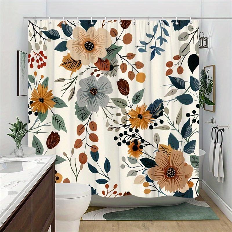 1 Piece Modern Floral Bathroom Decorative Shower Curtain, Polyester Fabric, Machine Washable, Suitable For Bathroom Decoration