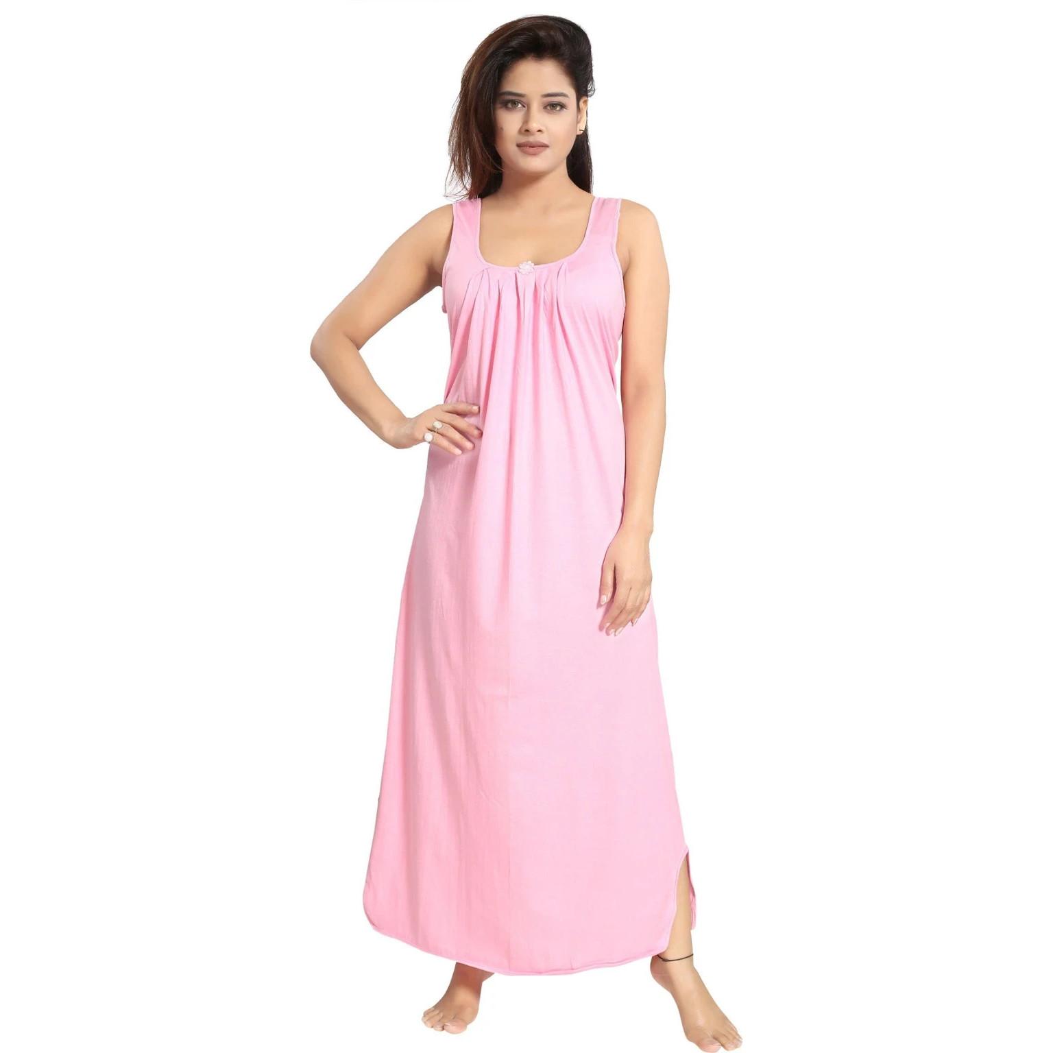 Indian Women Cotton Sleeveless Maxi Gown Beautiful Summer Wear Nighty Dress Free
