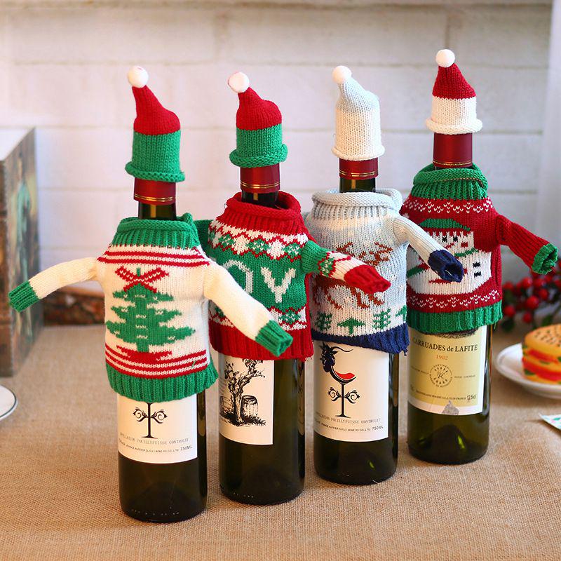Charming Red Wine Bottle Cover Bags With Santa Claus And Snowman For Holiday Cheer