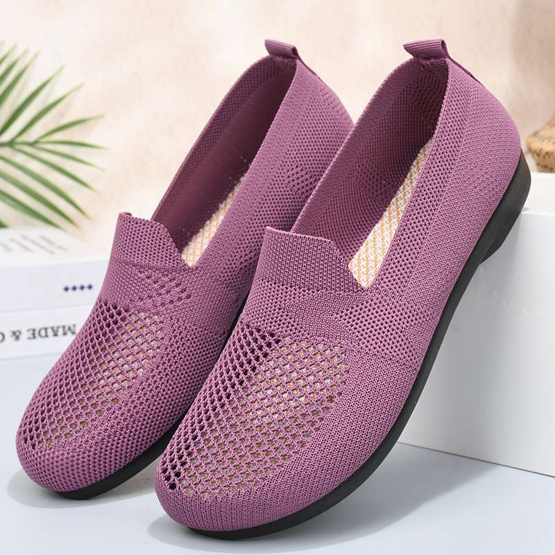 Mesh shoes women's shoes knitted dopamine soft sole the elderly breathable mesh elderly mother shoes one pedal grandma mesh
