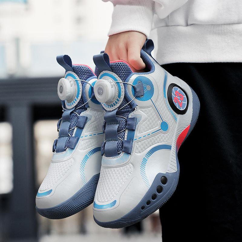 Summer breathable youth basketball professional actual student sneakers rotating button raw sneakers