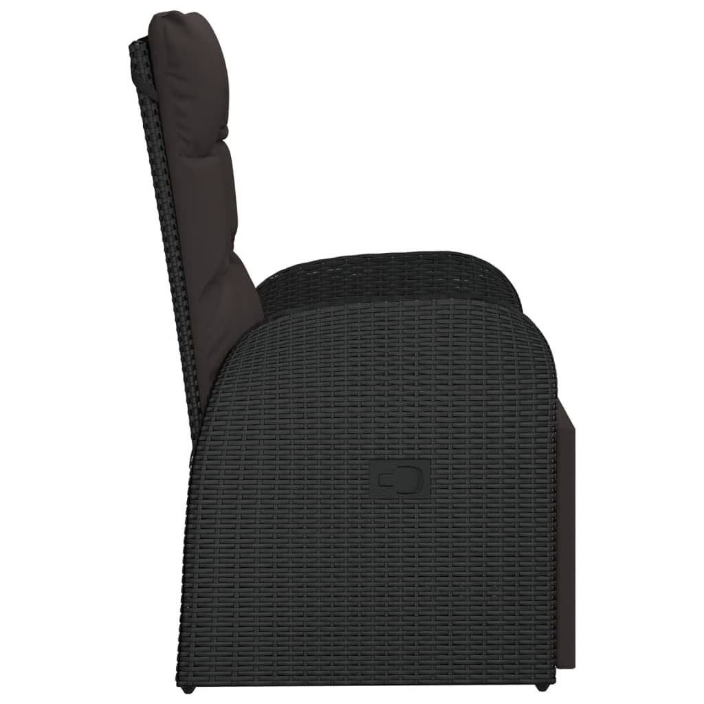 Garden Reclining Chair with Cushion Poly Rattan Black