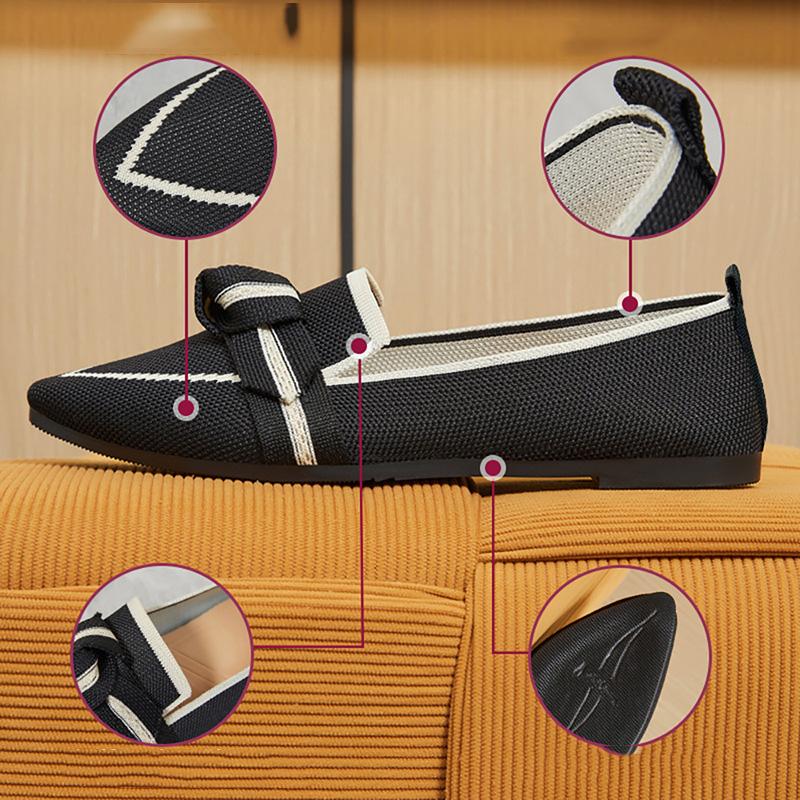 Fashion Women's Knitted Flats Breathable Low Cut Loafer Shoes for Ladys Pointed Toe Ballet Flat Shoes Spring Summer
