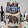 Damen Ethnisch Elefantenmuster Rucksack Leinwand Kordelzug Schultasche Vintage Reise Tagesrucksack Umhängetasche