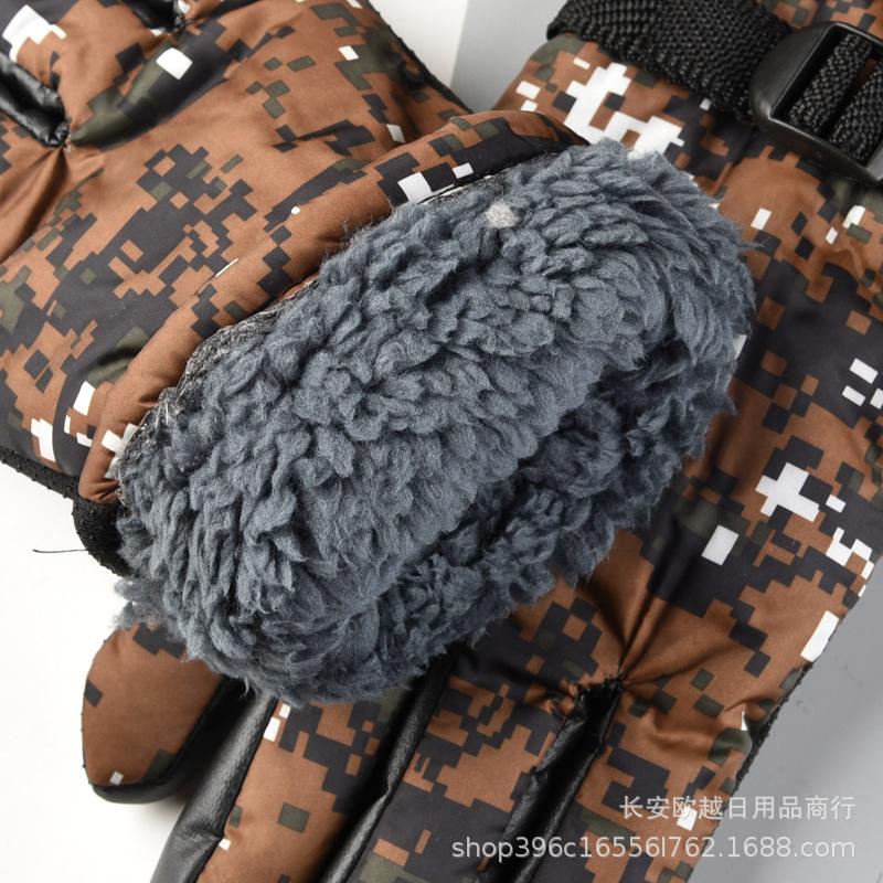 Fingers Thickened Fleece Warm Camouflage Gloves Outdoor Riding Driving Motorcycle Cold Protection Men's Winter Cotton Gloves