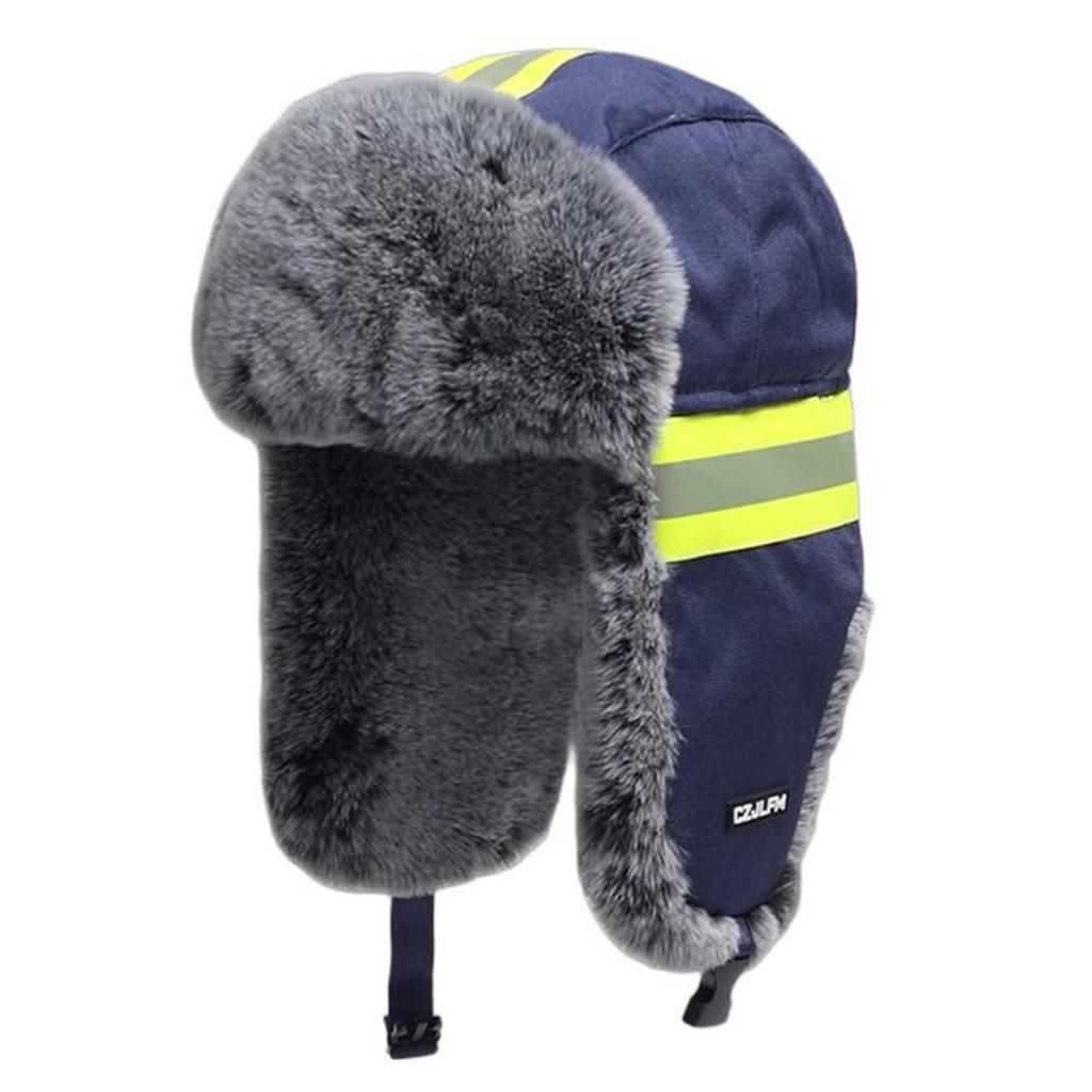 Chapeau Trappeur d'Hiver Réfléchissant pour Cyclisme Haute Visibilité Chaud Thermique Oreillettes Fourrées Bonnets avec Lunettes Détachables